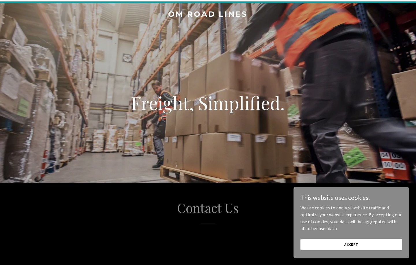 Om Road Lines freight and logistics website homepage shown in a browser frame